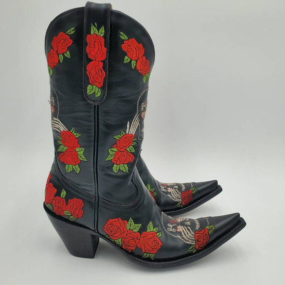 Old Gringo See No Evil Skull & Rose Cowboy Cowgirl Boots - Picture 4 of 12